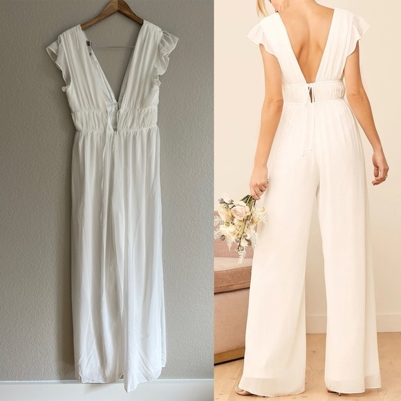Our Love Song White Ruffled Wide-Leg Jumpsuit - Picture 3 of 9